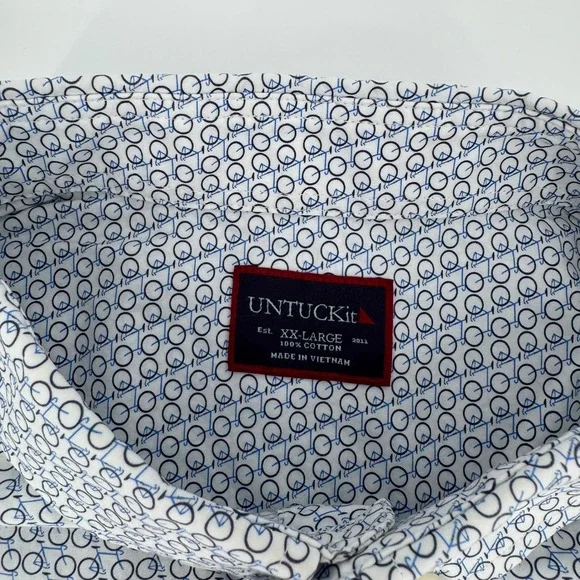 UNTUCKit Mens XX Large‎ Short Sleeve Button Down Shirt White Blue Bicycle Print - Picture 4 of 6